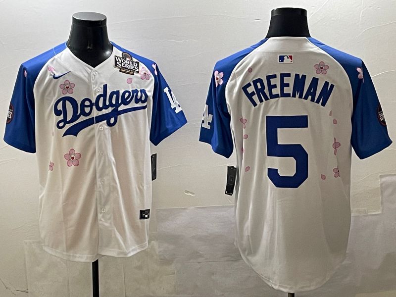 Men Los Angeles Dodgers #5 Freeman White Blue Sakura Edition 2025 Nike MLB Jersey style 3->los angeles dodgers->MLB Jersey